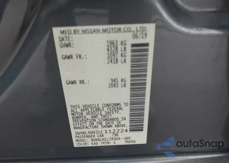 2020 Nissan Altima Sv Fwd from USA, damaged, VIN 1N4BL4DV2LC112224
